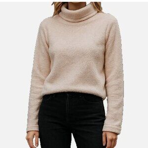 Womens Top Sz Med Ivory Fuzzy Fleece Pullover Mock Neck Long Sleeve Cozy Sweater